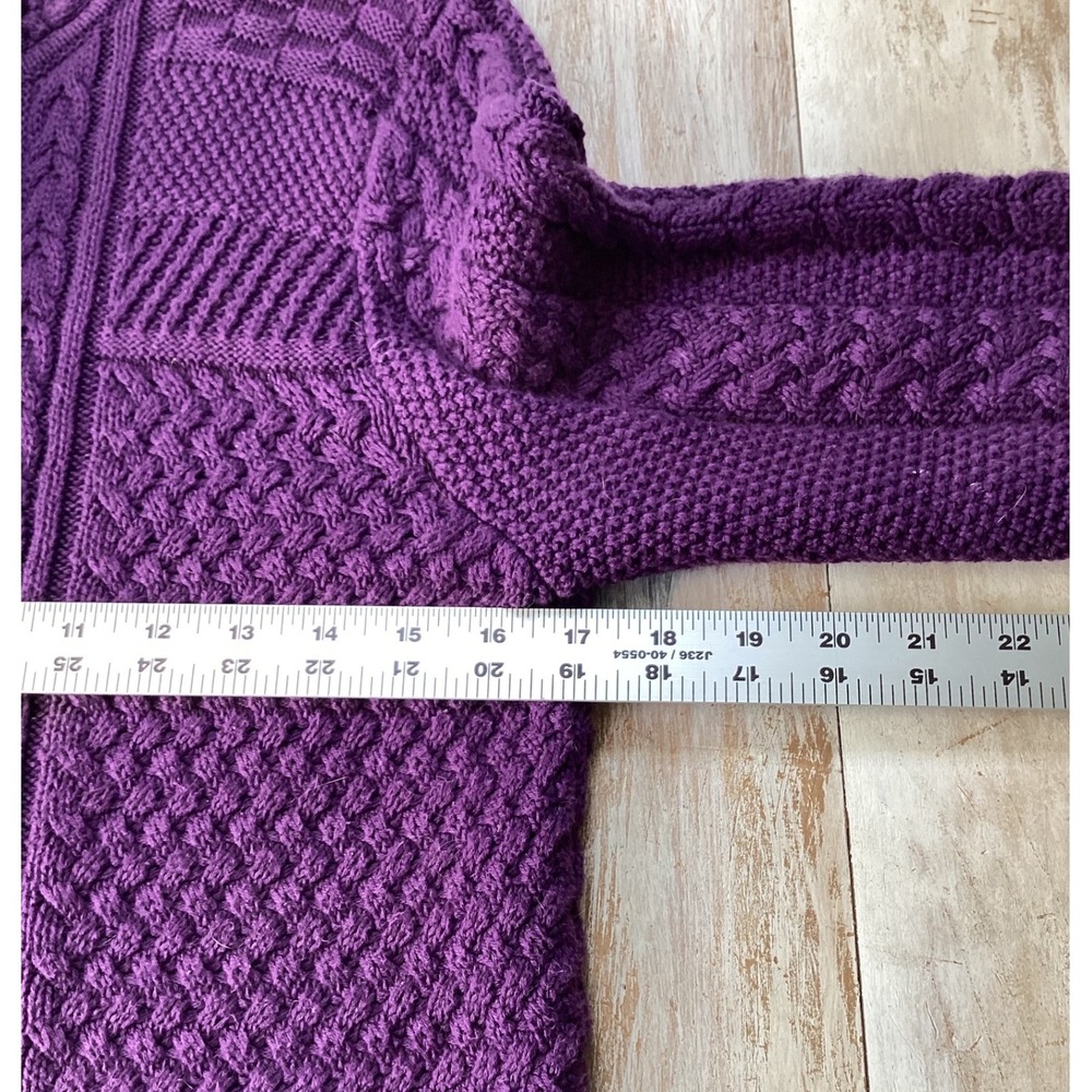 LL Bean Purple Cable Knit Cardigan Sweater Womens Medium Button Front Casual - Picture 4 of 7